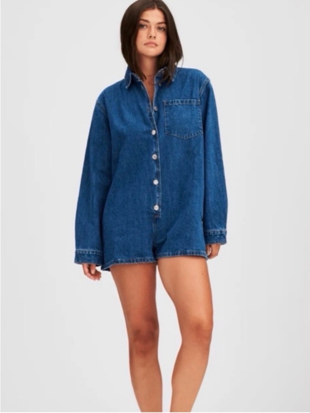 NWOT! Parke Medium Wash Long Sleeve Denim Romper Sz M!